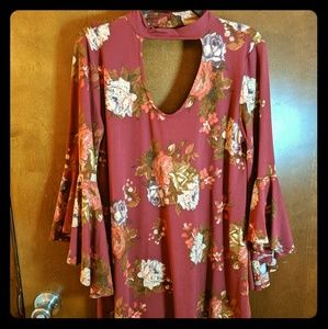 Burgundy Floral Choker Mini Dress
